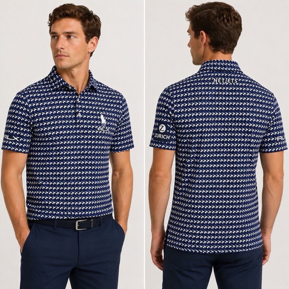 Ralph Lauren RLX Big Pony Tour Golf Polo Men’s Small Blue Geometric Performance